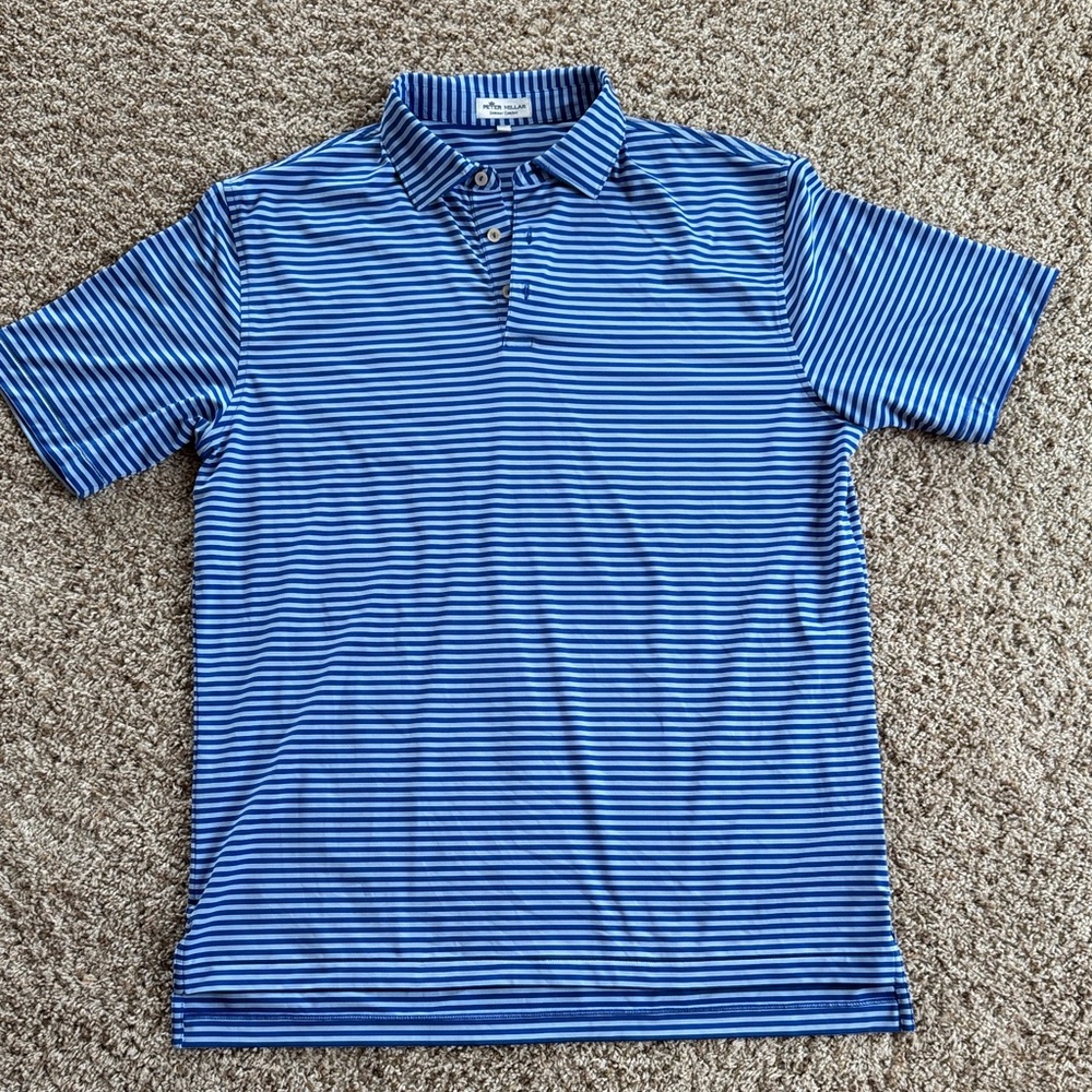 Peter Millar Navy and White Striped Golf Polo